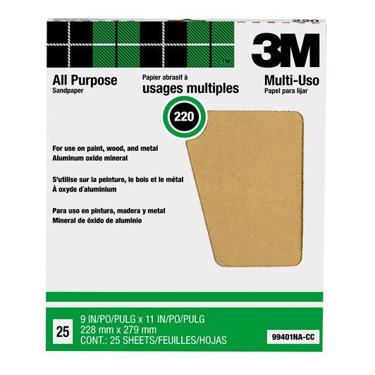 3M 99401NA-CC 9" x 11" 220A Alox Sandpaper