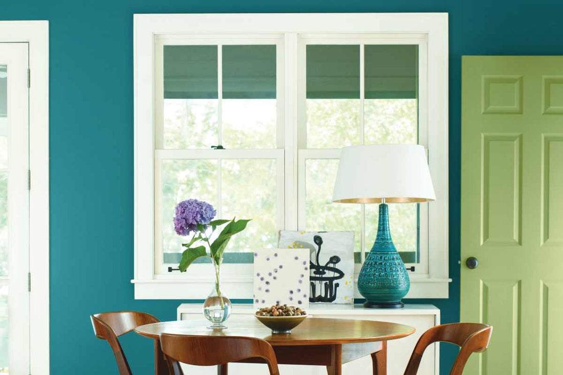 An accent wall with Benjamin Moore Teal Ocean 2049-30 near Montclair, New Jersey (NJ)
